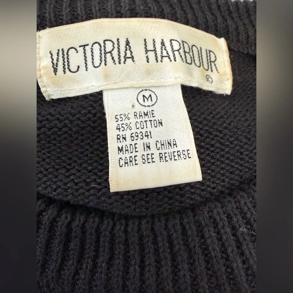 VTG Victoria Harbour black knit sweater w/ beaded fireworks - Picture 2 of 16